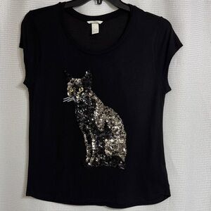 H&M sequined cat tee. Size L